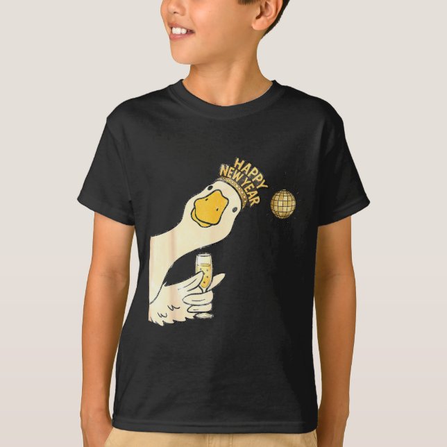Cheers Happy New Year 2026 Goose With Champagne Di T-Shirt (Vorderseite)