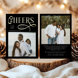 Cheers  Happy New Year Modern Chic Family 2 Photo Folien Feiertagskarte