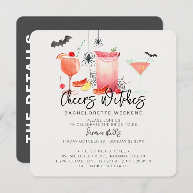Cheers Hexen Halloween Bachelorette Weekend Einladung (Vorne/Hinten)