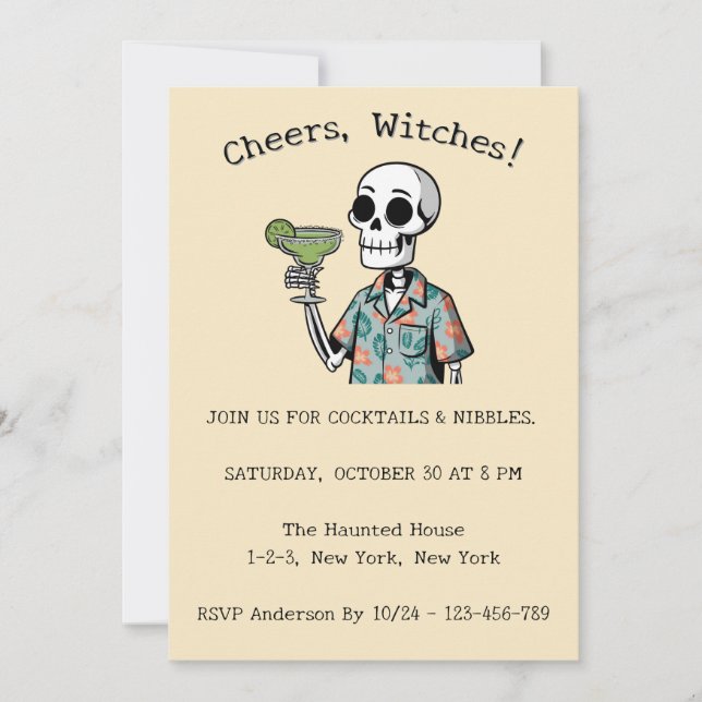 Cheers Hexes Halloween Skeleton Einladung (Vorderseite)