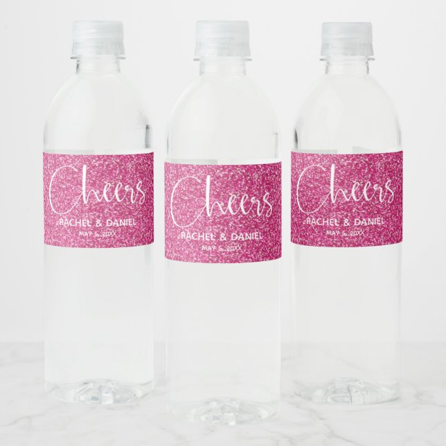 Cheers Imitats HOT PINK GLITZER Wedding Wasserflaschenetikett (Flaschen)