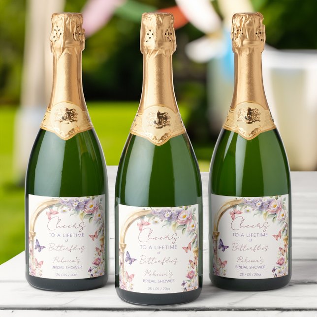 Cheers Lifetime of Butterflies Brautparty (Cheers to a Lifetime of Butterflies bridal shower Sparkling Wine Label personalized labels favors)
