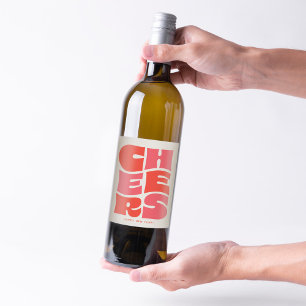 Cheers lustig funky rosa Retro Neujahr Weinetikett