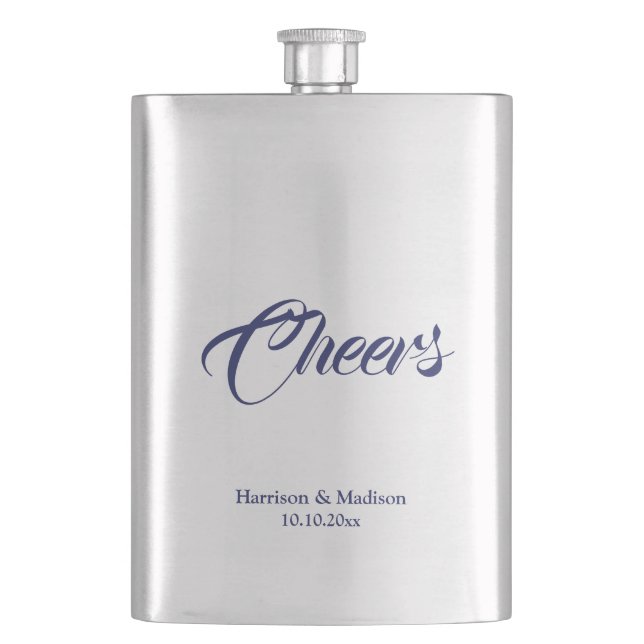 Cheers marineblaue Hochzeitsgeschenke Flachmann (Vorderseite)