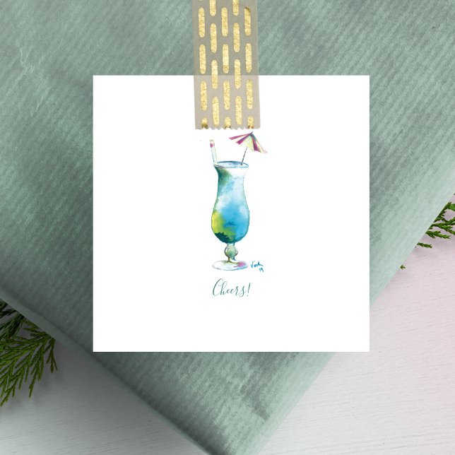 Cheers Mini Holiday Blue Hawaii Cocktail Mitteilungskarte (Watercolor blue Hawaii cocktail mini notecards unique art by Victoria Grigaliunas of Do Tell A Belle)