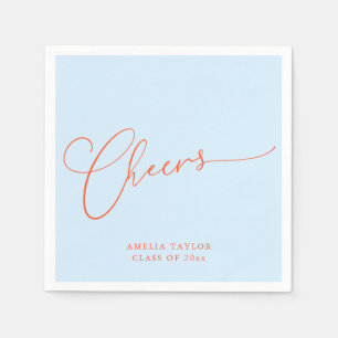 Cheers Minimal Blau Orange Schrift Graduationsfeie Serviette