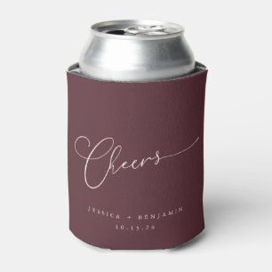 Cheers Minimal Burgundy Script Custom Wedding Dosenkühler