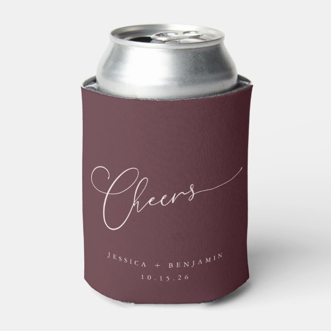 Cheers Minimal Burgundy Script Custom Wedding Dosenkühler (Kanne Vorderseite)
