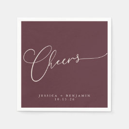 Cheers Minimal Burgundy Script Custom Wedding Serviette