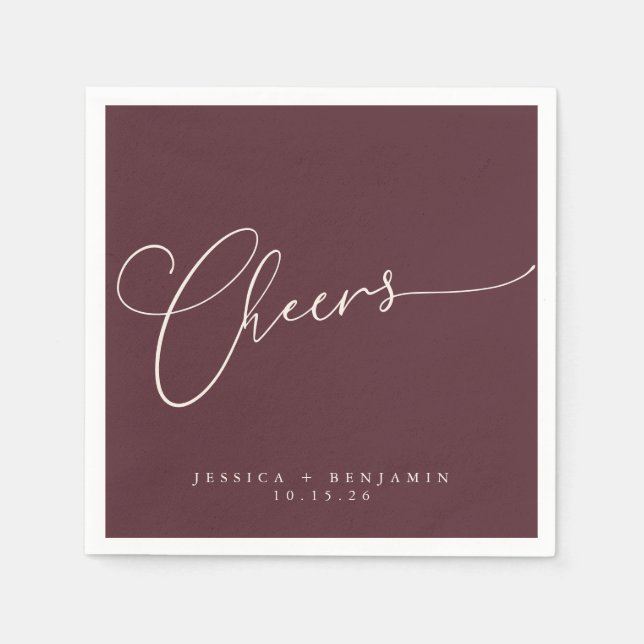 Cheers Minimal Burgundy Script Custom Wedding Serviette (Vorderseite)