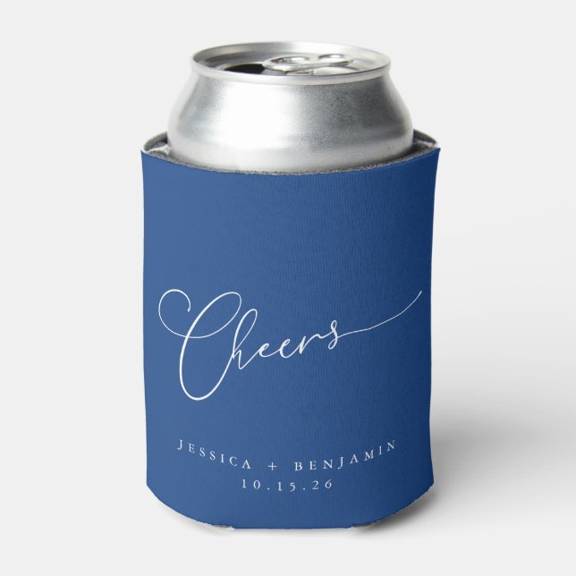 Cheers Minimal Cobalt Blue Script Custom Wedding Dosenkühler (Kanne Vorderseite)
