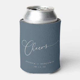Cheers Minimal Dusky Blue Script Custom Wedding Dosenkühler