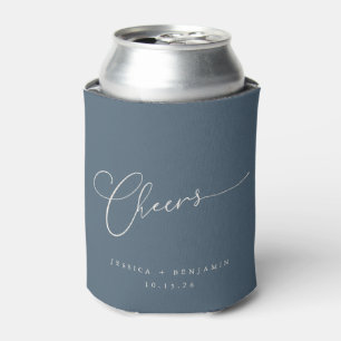 Cheers Minimal Dusky Blue Script Custom Wedding Dosenkühler