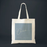 Cheers Minimal Dusty Blue Script Custom Wedding Tragetasche<br><div class="desc">Gefällt Minimalistisches Script Custom Wedding Tote Bag in Dusty Blue</div>