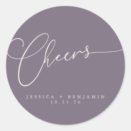 Cheers Minimal Dusty Lila Script Custom Wedding Runder Aufkleber