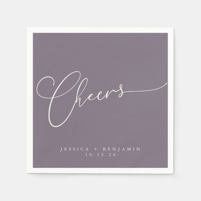 Cheers Minimal Dusty Lila Script Custom Wedding Serviette (Vorderseite)