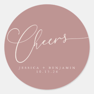 Cheers Minimal Dusty Rose Script Custom Wedding Runder Aufkleber