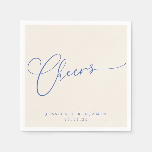Cheers Minimal Ivory Blue Script Custom Wedding Serviette (Vorderseite)