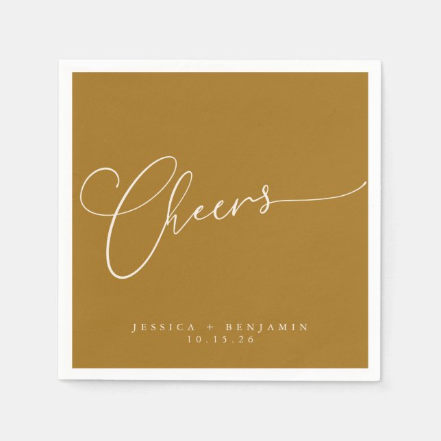 Cheers Minimal Ochre Gold Script Custom Wedding Serviette (Vorderseite)