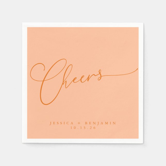 Cheers Minimal Peach Orange Script Custom Wedding Serviette (Vorderseite)