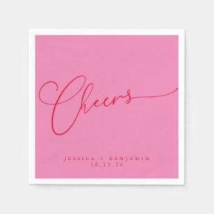 Cheers Minimal Rosa Script Custom Wedding Serviette