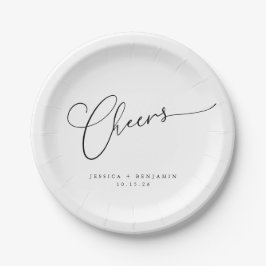 Cheers Minimal Schwarz-weiße Script Custom Wedding Pappteller
