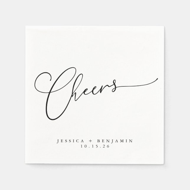 Cheers Minimal Schwarz-weiße Script Custom Wedding Serviette (Vorderseite)