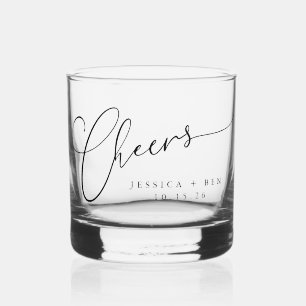 Cheers Minimal Schwarz-weiße Script Custom Wedding Whiskyglas