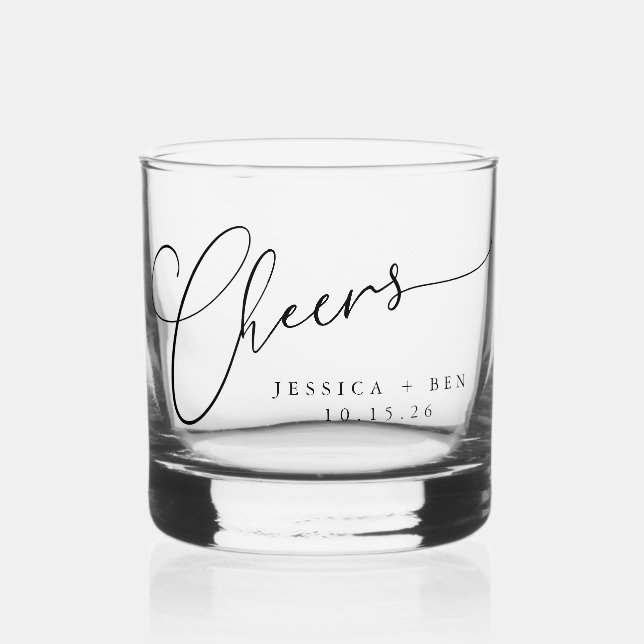 Cheers Minimal Schwarz-weiße Script Custom Wedding Whiskyglas (Vorderseite)