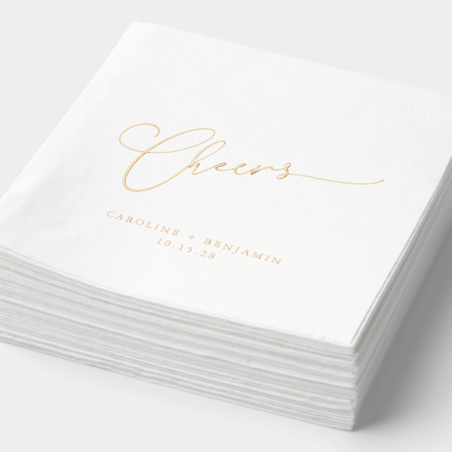 Cheers Minimal Script Custom Wedding Elegant Gold Servietten Mit Folie (Ausschnitt)