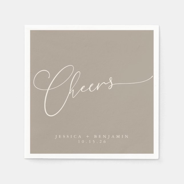 Cheers Minimal Taupe Brown Script Custom Wedding Serviette (Vorderseite)
