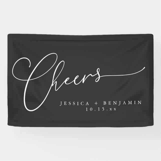 Cheers Minimalist Black Script Elegant Wedding  Banner (Horizontal)