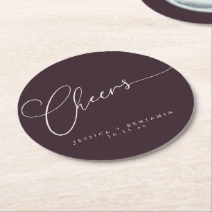 Cheers Minimalist Plum Schriftzug Individuelle Hoc Runder Pappuntersetzer