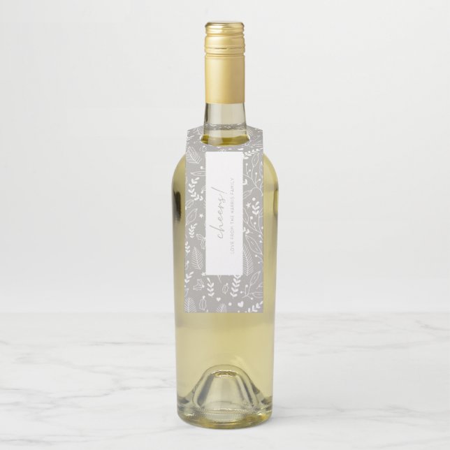 Cheers Minimalistisch Gray Holly Pattern Flaschenanhänger (Auf Flasche)