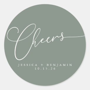 Cheers Minimalistisch Sage Script Custom Wedding Runder Aufkleber