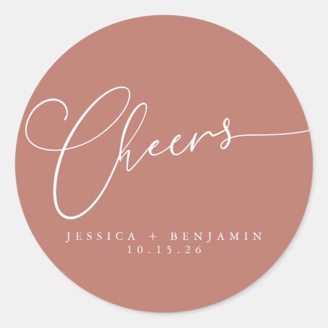 Cheers Minimalistisch Terracotta Script Custom Wed Runder Aufkleber (Vorderseite)