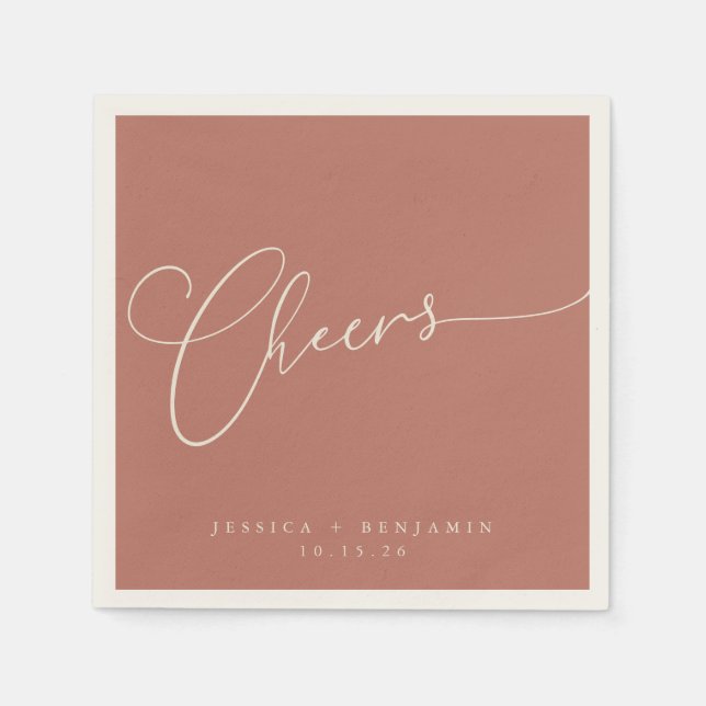 Cheers Minimalistisch Terracotta Script Custom Wed Serviette (Vorderseite)