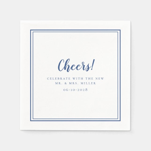 Cheers Minimalistisch Wedding Mr & Mrs Modern Blue Serviette (Vorderseite)