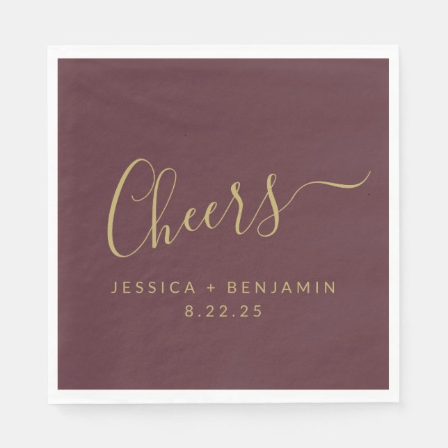 Cheers Minimalistische Burgundy Gold Custom Weddin Serviette (Vorderseite)