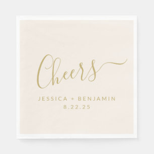 Cheers Minimalistische Ecru und Gold Custom Weddin Serviette