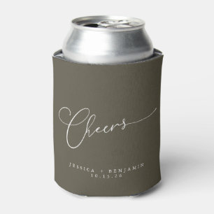 Cheers Minimalistische Olive Script Custom Wedding Dosenkühler
