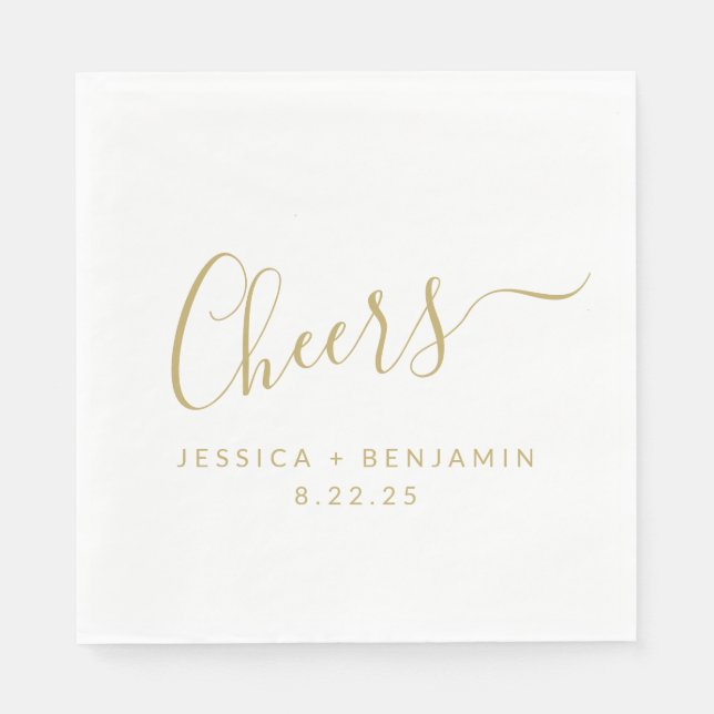 Cheers Minimalistische White Gold Custom Wedding Serviette (Vorderseite)