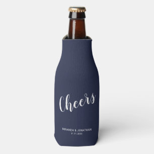 "Cheers" Modernes Script Navy Blue Flaschenkühler