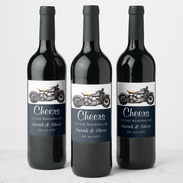 Cheers Motorrad Vintage Hochzeit Datum Brauerei Weinetikett (Flaschen)