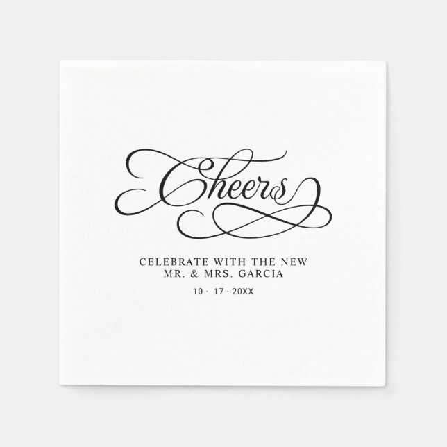 Cheers Mr & Mrs Elegant Wedding Calligraphy Black  Serviette (Vorderseite)