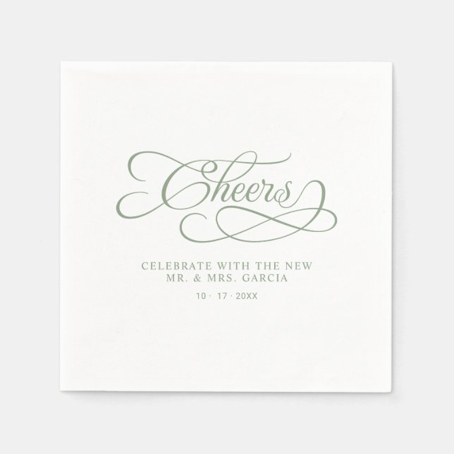 Cheers Mr & Mrs. Elegant Wedding Sage Green Serviette (Vorderseite)