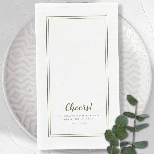 Cheers Mr & Mrs Olive Green Moderne Hochzeitsessen Serviette (Cheers Mr & Mrs Olive Green Modern Wedding Dinner Paper Guest Towels)