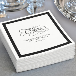 Cheers Mr & Mrs Wedding Calligraphy Border Black Serviette