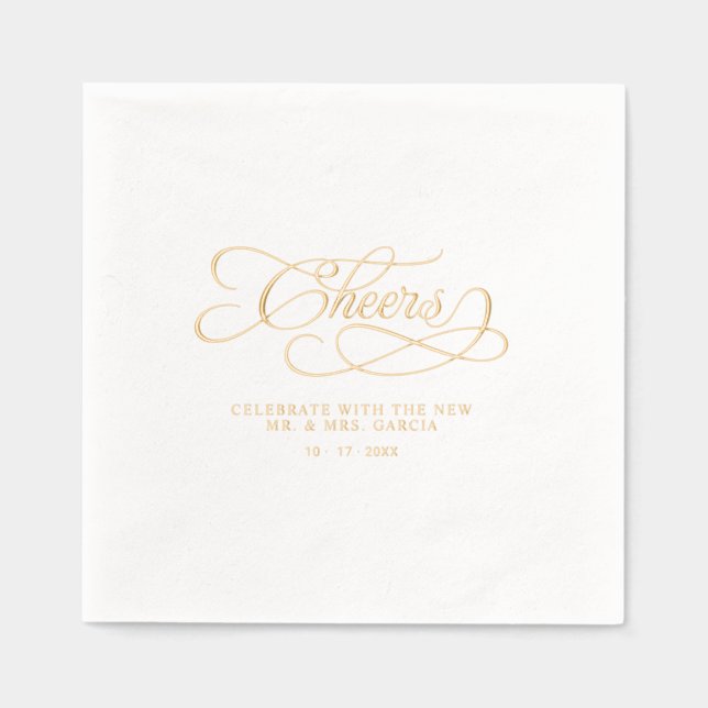 Cheers Mr & Mrs Wedding Calligraphy Gold Servietten Mit Folie (Vorderseite)