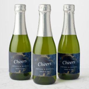 Cheers Navy Blue, Gold Mini Sparkling Wine Label
